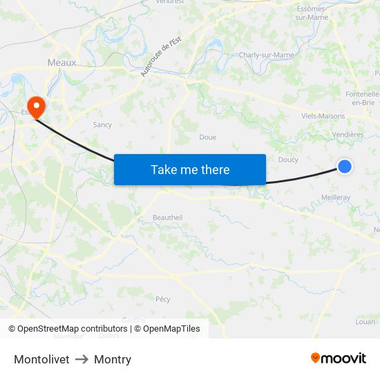 Montolivet to Montry map
