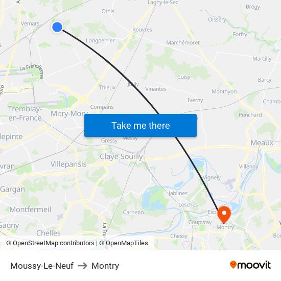 Moussy-Le-Neuf to Montry map