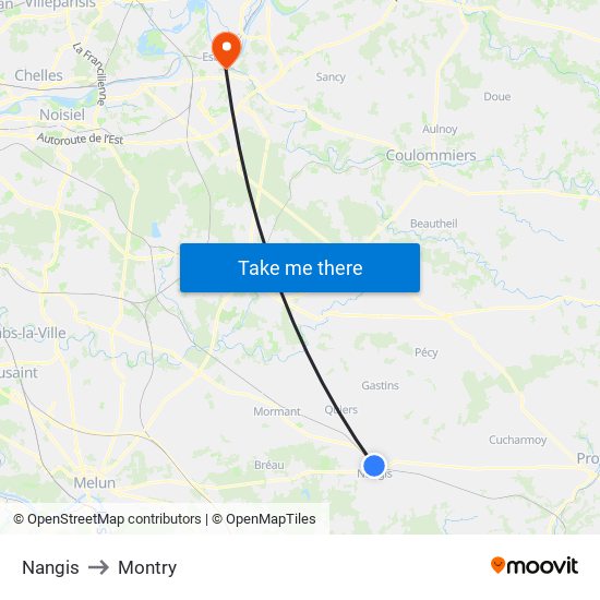 Nangis to Montry map