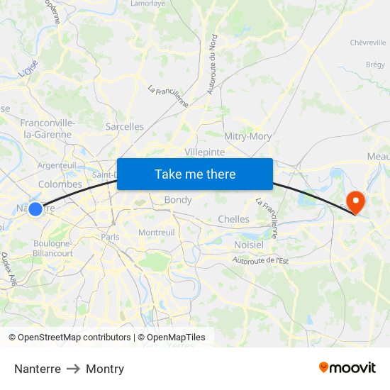 Nanterre to Montry map