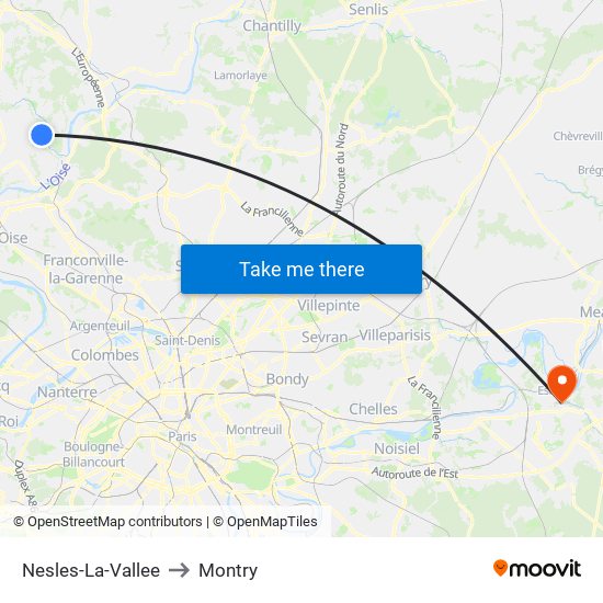 Nesles-La-Vallee to Montry map