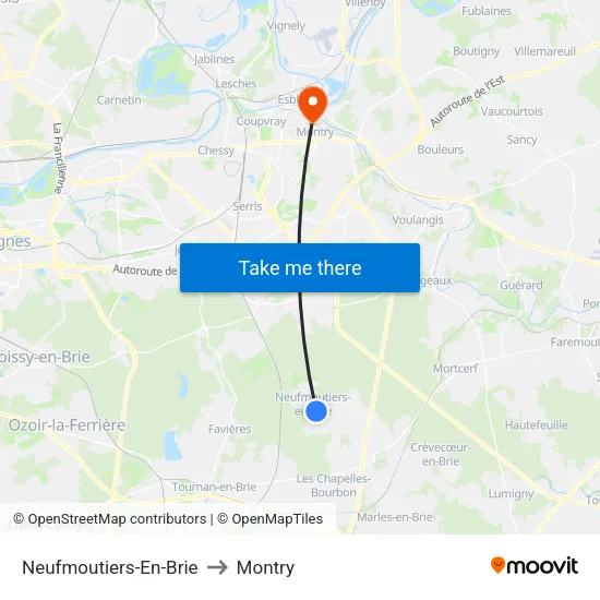 Neufmoutiers-En-Brie to Montry map