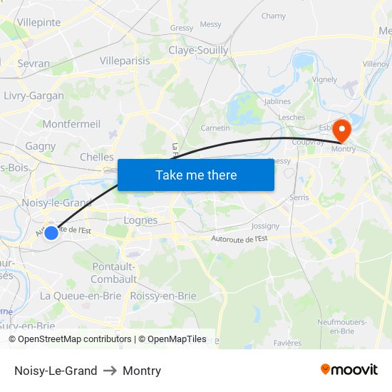 Noisy-Le-Grand to Montry map