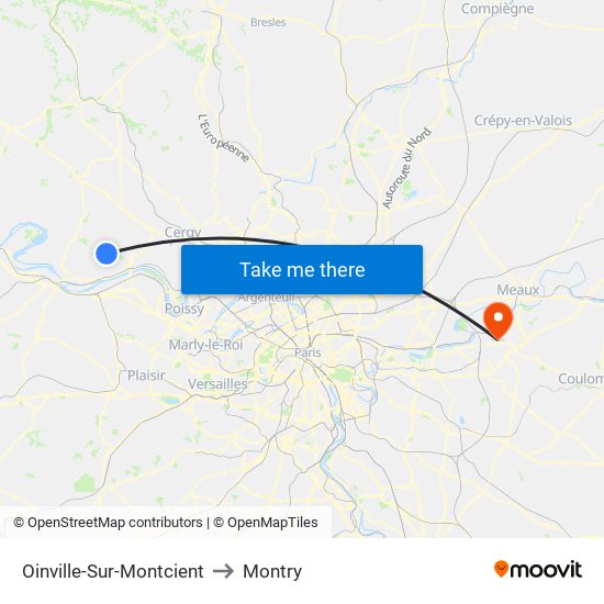 Oinville-Sur-Montcient to Montry map