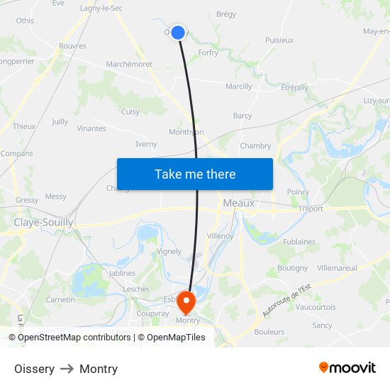 Oissery to Montry map