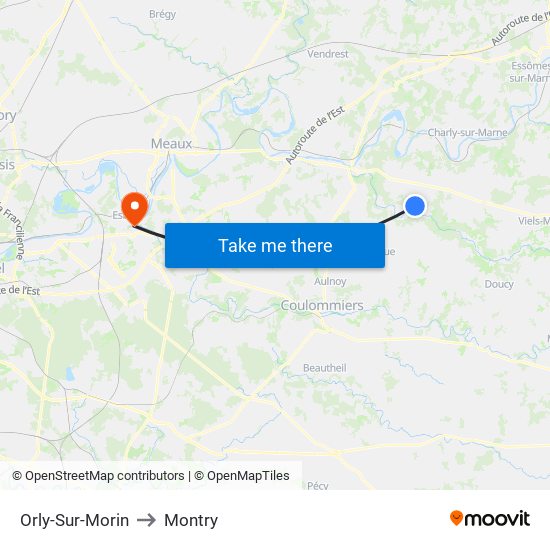 Orly-Sur-Morin to Montry map