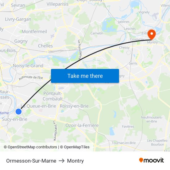 Ormesson-Sur-Marne to Montry map