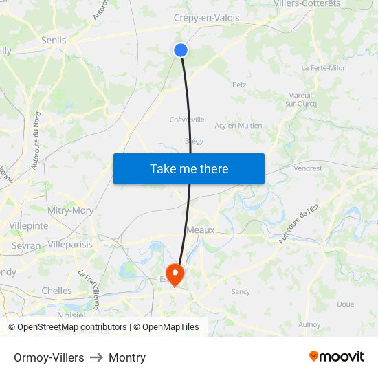 Ormoy-Villers to Montry map