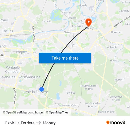 Ozoir-La-Ferriere to Montry map