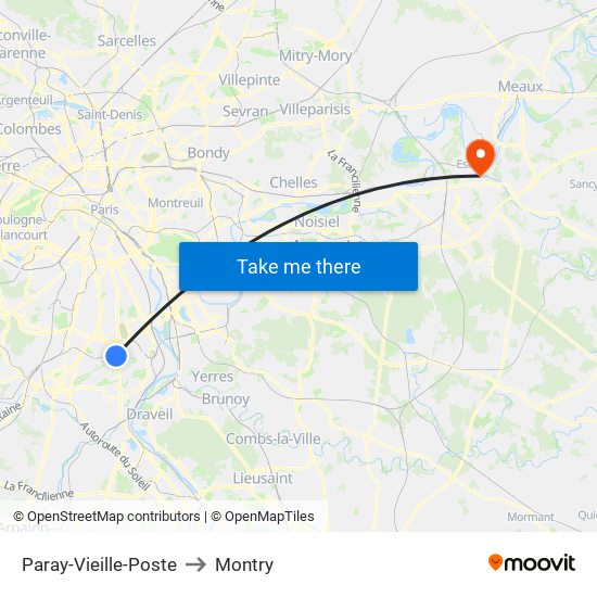 Paray-Vieille-Poste to Montry map