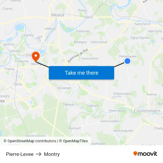 Pierre-Levee to Montry map