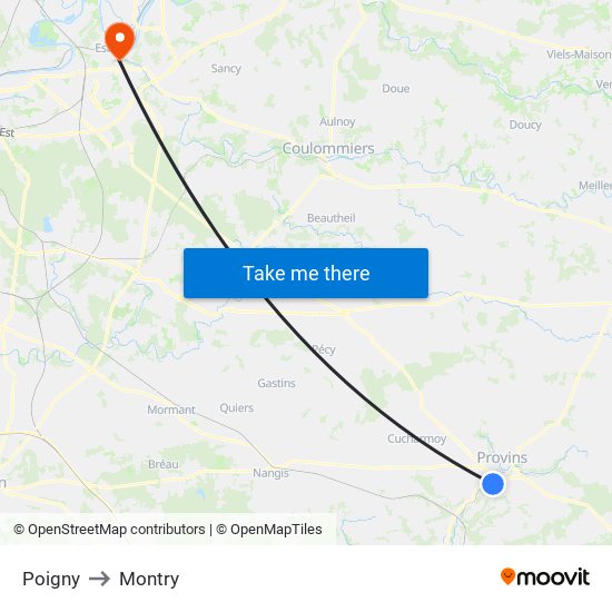 Poigny to Montry map