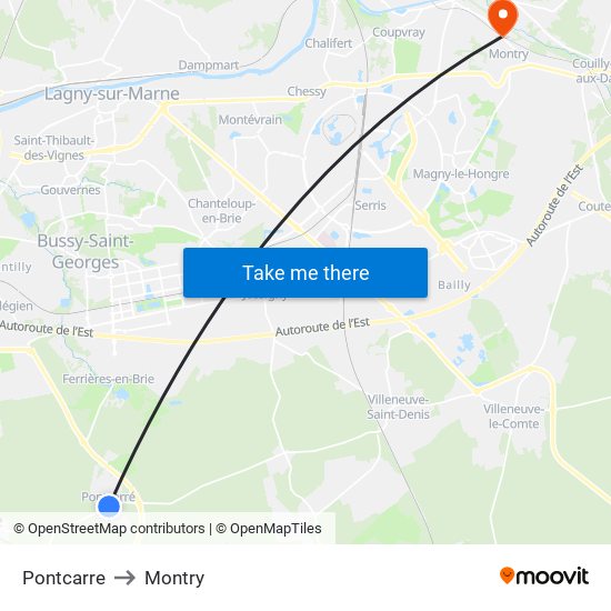 Pontcarre to Montry map