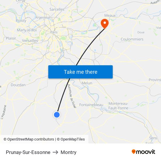 Prunay-Sur-Essonne to Montry map