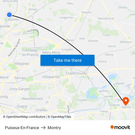 Puiseux-En-France to Montry map