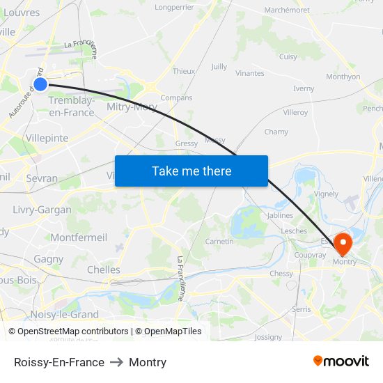 Roissy-En-France to Montry map