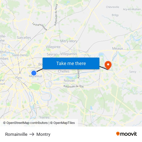 Romainville to Montry map