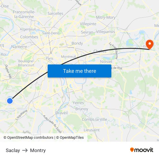 Saclay to Montry map