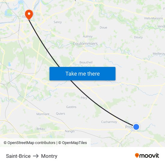Saint-Brice to Montry map