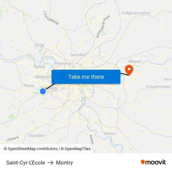 Saint-Cyr-L'Ecole to Montry map