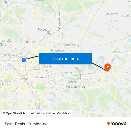 Saint-Denis to Montry map