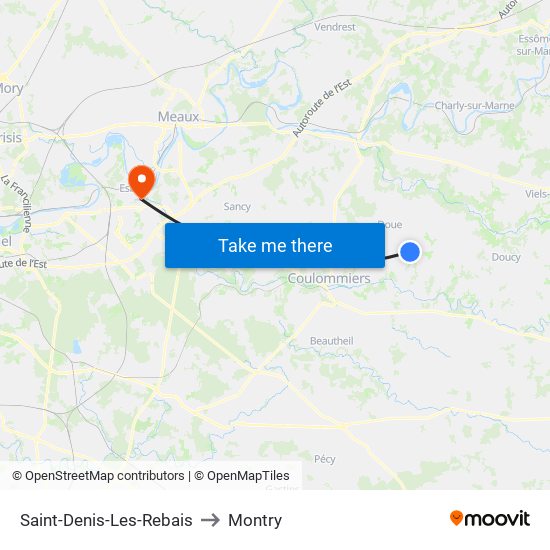 Saint-Denis-Les-Rebais to Montry map