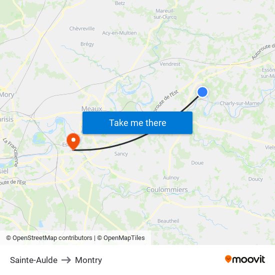Sainte-Aulde to Montry map