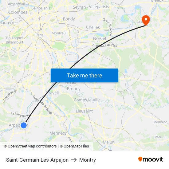 Saint-Germain-Les-Arpajon to Montry map