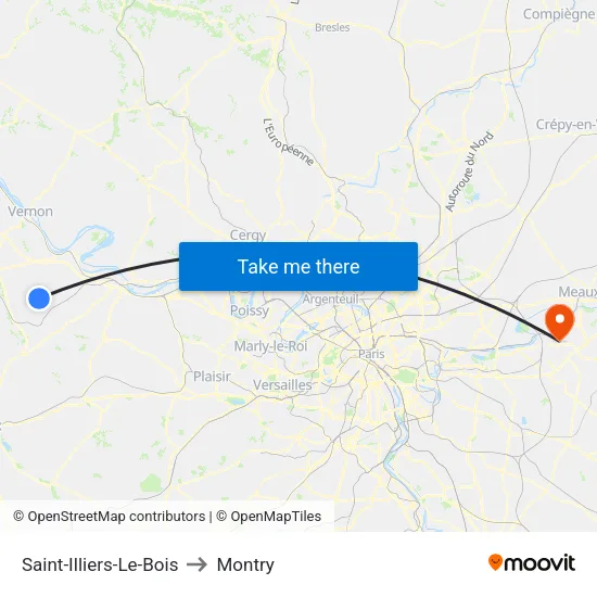 Saint-Illiers-Le-Bois to Montry map