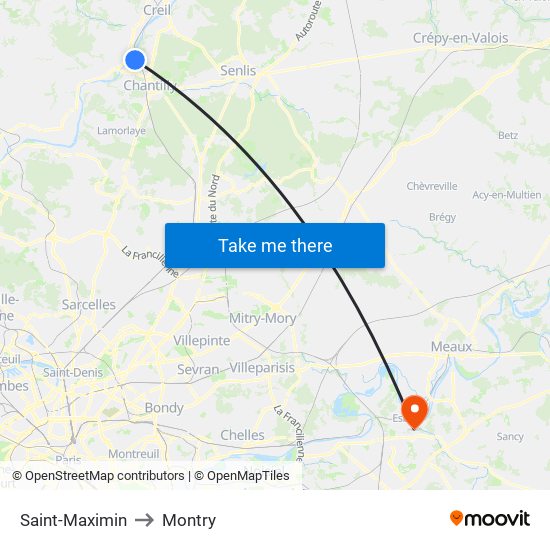 Saint-Maximin to Montry map