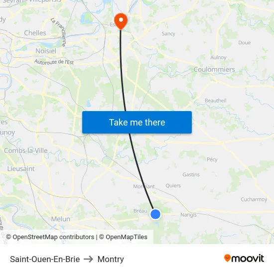 Saint-Ouen-En-Brie to Montry map