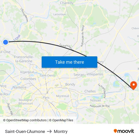 Saint-Ouen-L'Aumone to Montry map