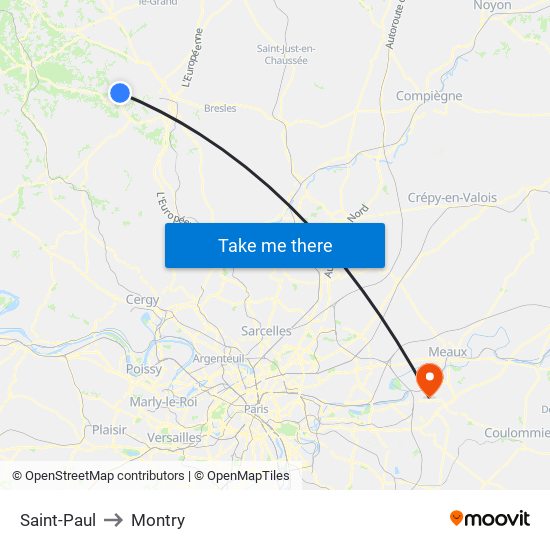 Saint-Paul to Montry map