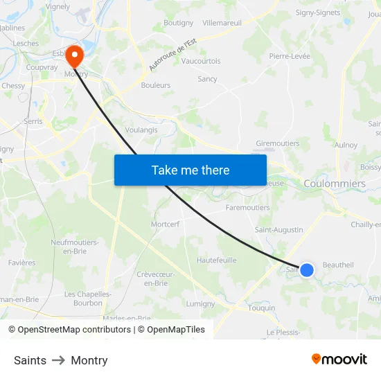 Saints to Montry map