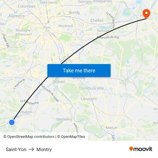 Saint-Yon to Montry map