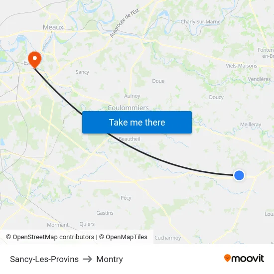 Sancy-Les-Provins to Montry map