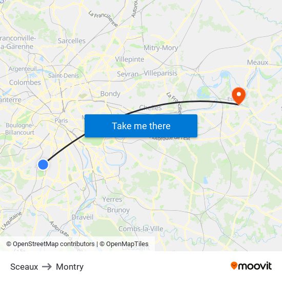 Sceaux to Montry map