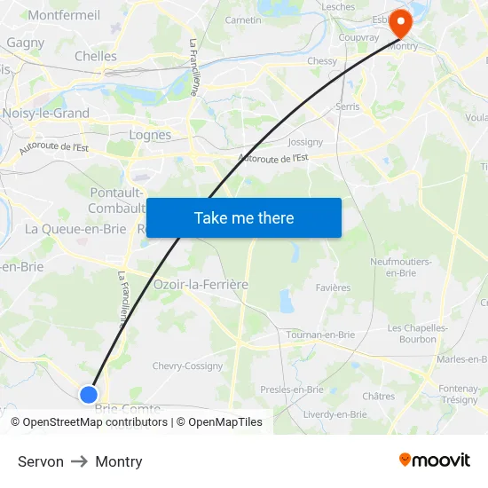 Servon to Montry map