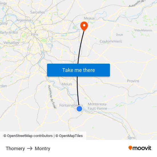 Thomery to Montry map