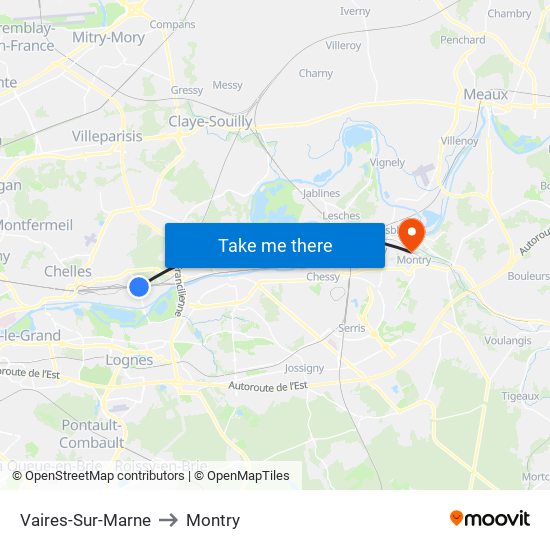 Vaires-Sur-Marne to Montry map