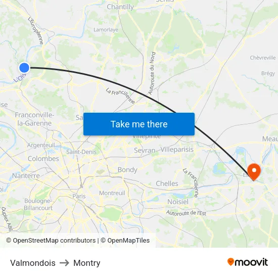 Valmondois to Montry map