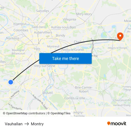 Vauhallan to Montry map