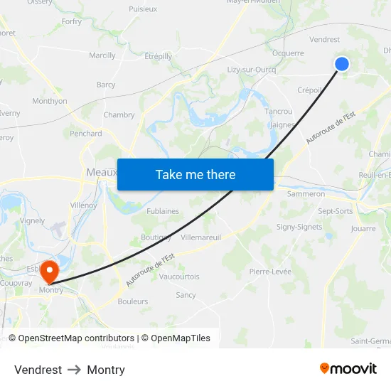 Vendrest to Montry map
