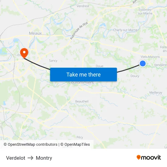 Verdelot to Montry map