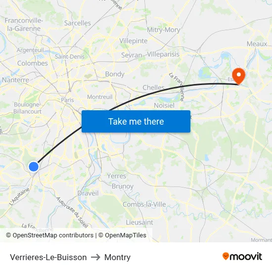Verrieres-Le-Buisson to Montry map