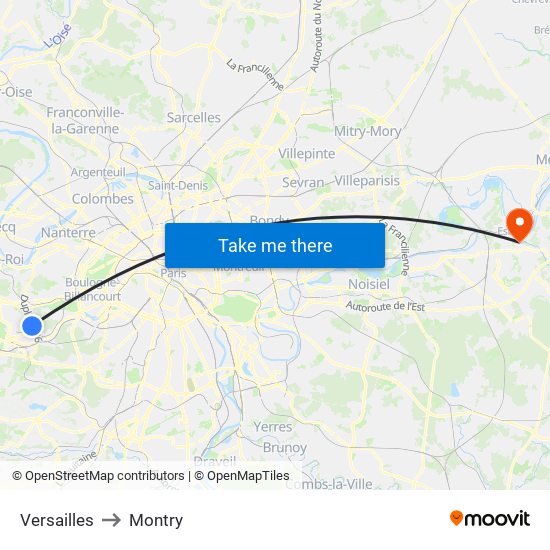 Versailles to Montry map