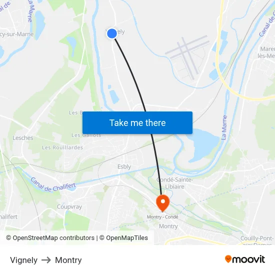 Vignely to Montry map