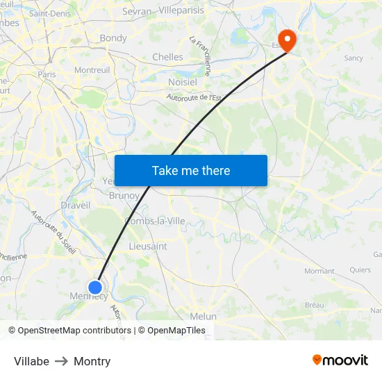 Villabe to Montry map