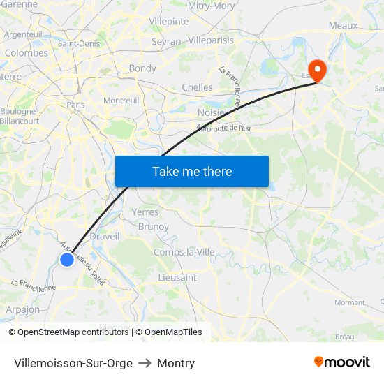 Villemoisson-Sur-Orge to Montry map