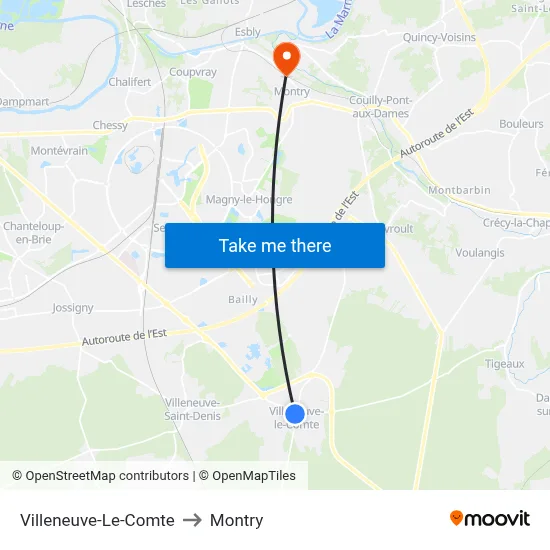 Villeneuve-Le-Comte to Montry map